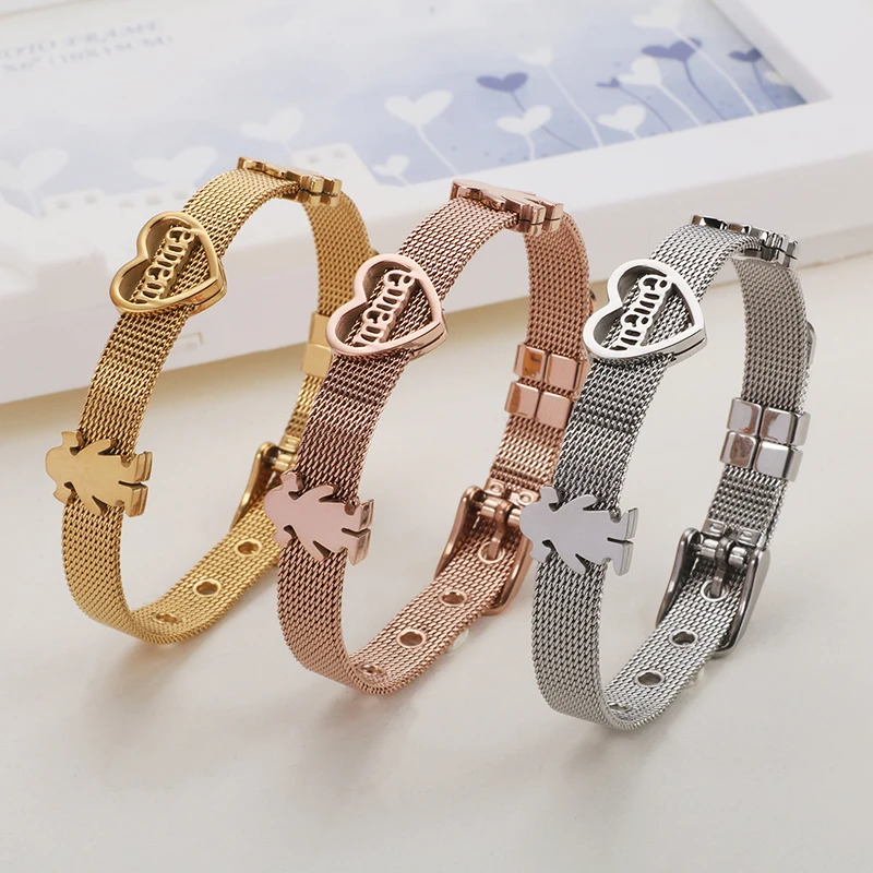 

New Bracelets For Women 3 Colors Stainless Steel Bracelets Heart Letter MaMa Cartoon Girl Bracelets Jewelry Mother's Gifts