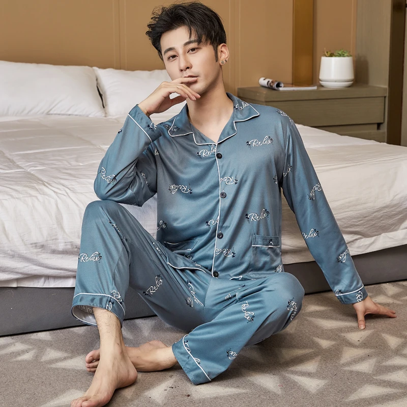 CAIYIER New 2021 Autumn Winter Men Pajamas Set  Long Sleeve Sleep Tops + Trousers Mens Lounge Wear Soft Nightwear pijamas men