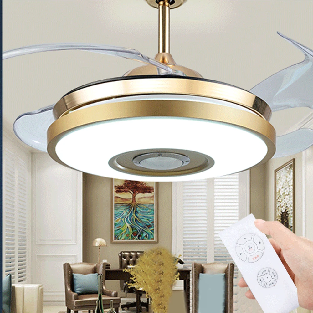 42 inch Invisible led Ceiling Fan with Light Remote Control Modern Lamps bluetooth 3 color plafond Lighting Dining Bed room | Лампы и