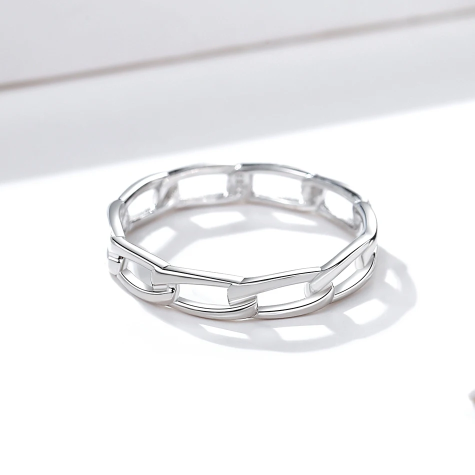 ELESHE 2020 New 925 Sterling Silver Open Link Rings Band Retro Weave Cross Chain Finger Ring for Women Fine Jewelry | Украшения и