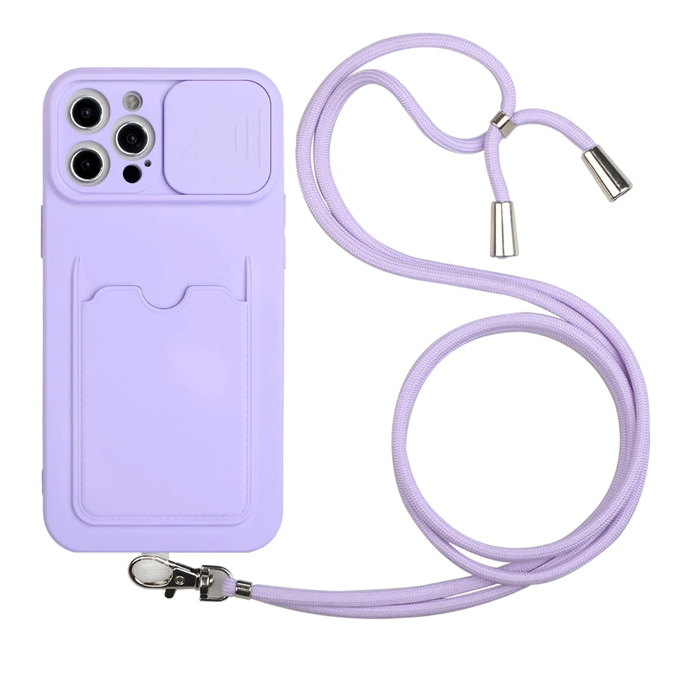 

Lens Protection Card Bag Lanyard Phone Case for iPhone 11 Pro 11 Pro Max XR 13 Pro Max 6 6S 7 8 Plus 12 Mini XS Max 12 Pro X XS