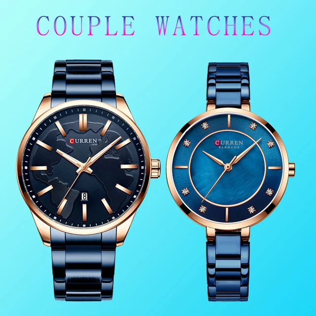 8366-rose-blue Curren парные часы для мужчин и женщин для влюбленных золотые часы из нержавеющей стали минималистичные часы для мужчин водонепроницаемые часы Relogio Masculino - Цвет: 8366-rose-blue