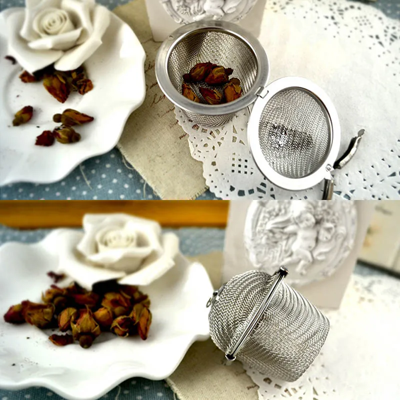 

1Pcs Grids Mesh Bucket Shape Silver 304 Stainless Steel 4.5*4.5CM/5.3*5.5CM with Chain Tea Strainer Filter Tea Ball