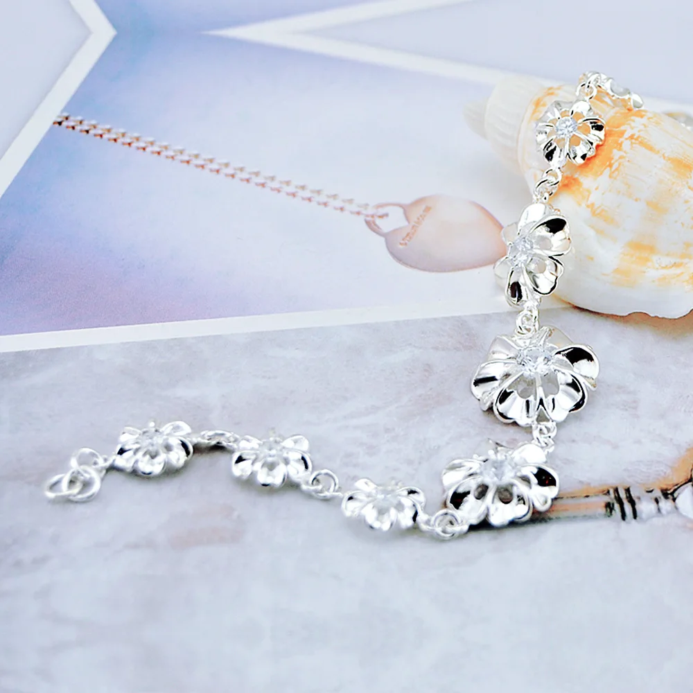 

925 Sterling Silver Bracelets Zircon Flowers Charm Bracelets For Women Paired Bracelets Accessories Silver 925 Jewelry Bangles