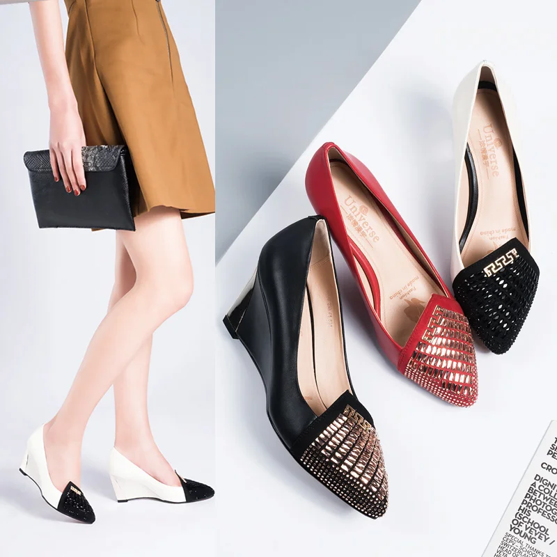 Вселенная C008 золотого цвета с украшением в виде кристаллов обувь на танкетке На