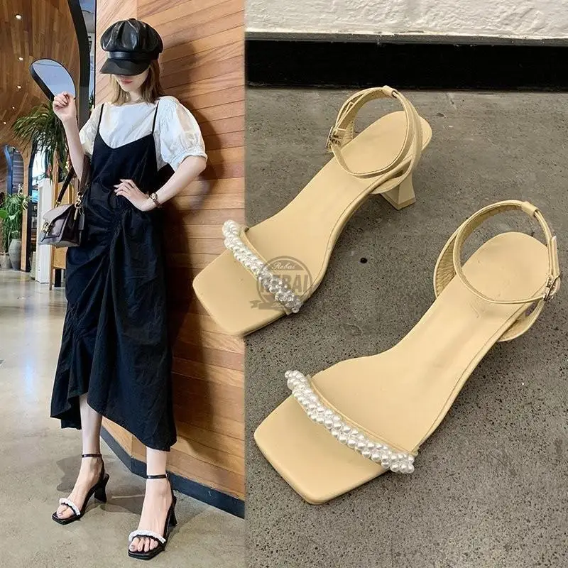 

New Design Women Sandals Full Leather Buckle Strap Square Toe Strange Heels Ankle Wrap Dress Party Summer Shoes Zapatos Mujer