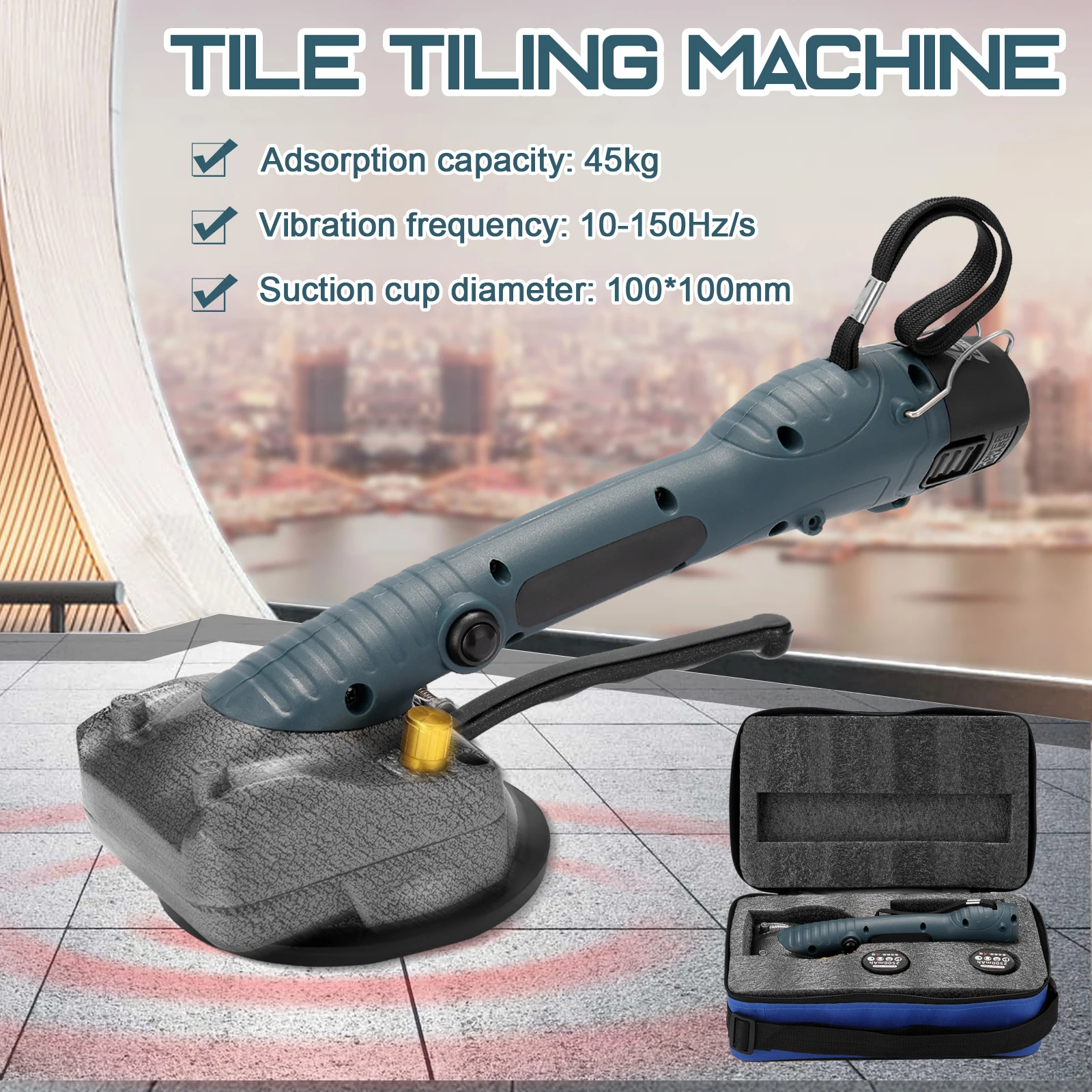 

10-150Hz Tile Tiling Machine Wall Floor Tiles Laying Vibrating Tool with 100*100mm Suction Cup