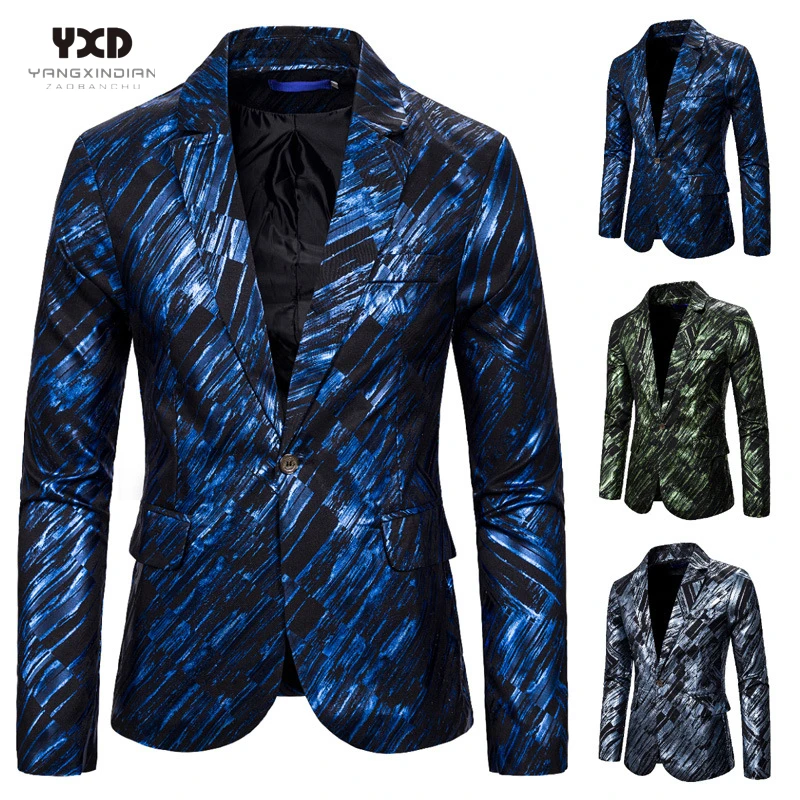 

men's suit men bronzing striped blazer suits mens gblue blazer man slim casual suit sequin jacket flash stage party male coat