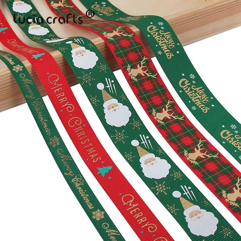 

5yards/lot 10mm-25mm Polyester Printing Christmas Grosgrain Ribbons DIY Xmas Party Wrapping Decor Supplies Material X0203