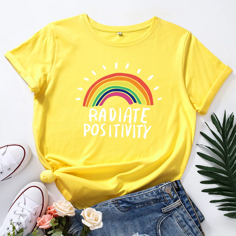 

Plus Size S-5XL TShirt New Rainbow Print T Shirt Women Shirts 100%Cotton O Neck Short Sleeve Tees Summer Tops Funny T Shirts