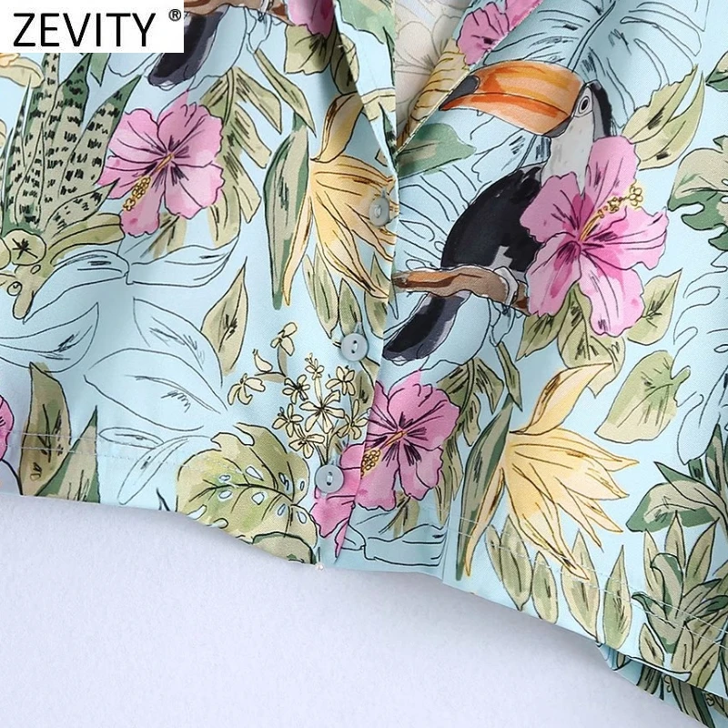 

Zevity Women Fashion Animal Floral Print Shor Shirt Female Single Breasted Blouse Roupas Chic Summer Kimono Blusas Tops LS9371