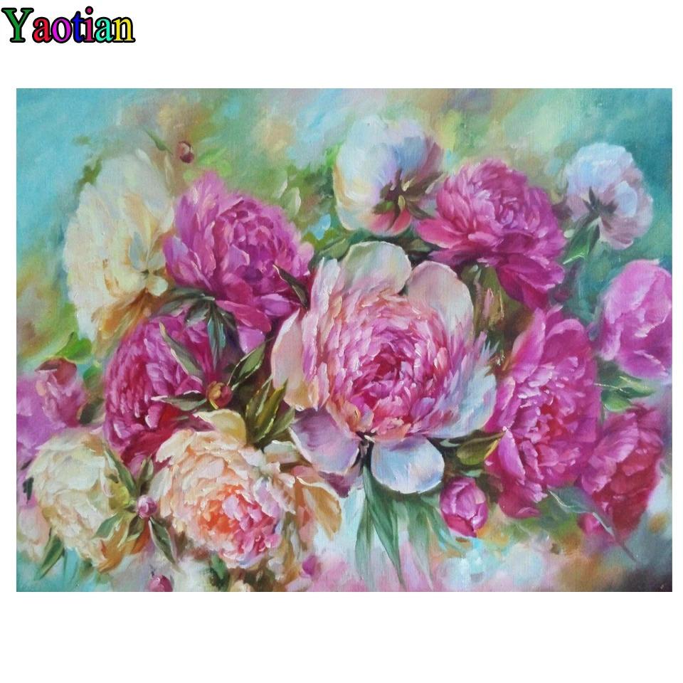 

2021 New Diamond painting Pink peony flower 3d cross stitch full Square/Round diamond embroidery mosaic Mystery Gift artwork,