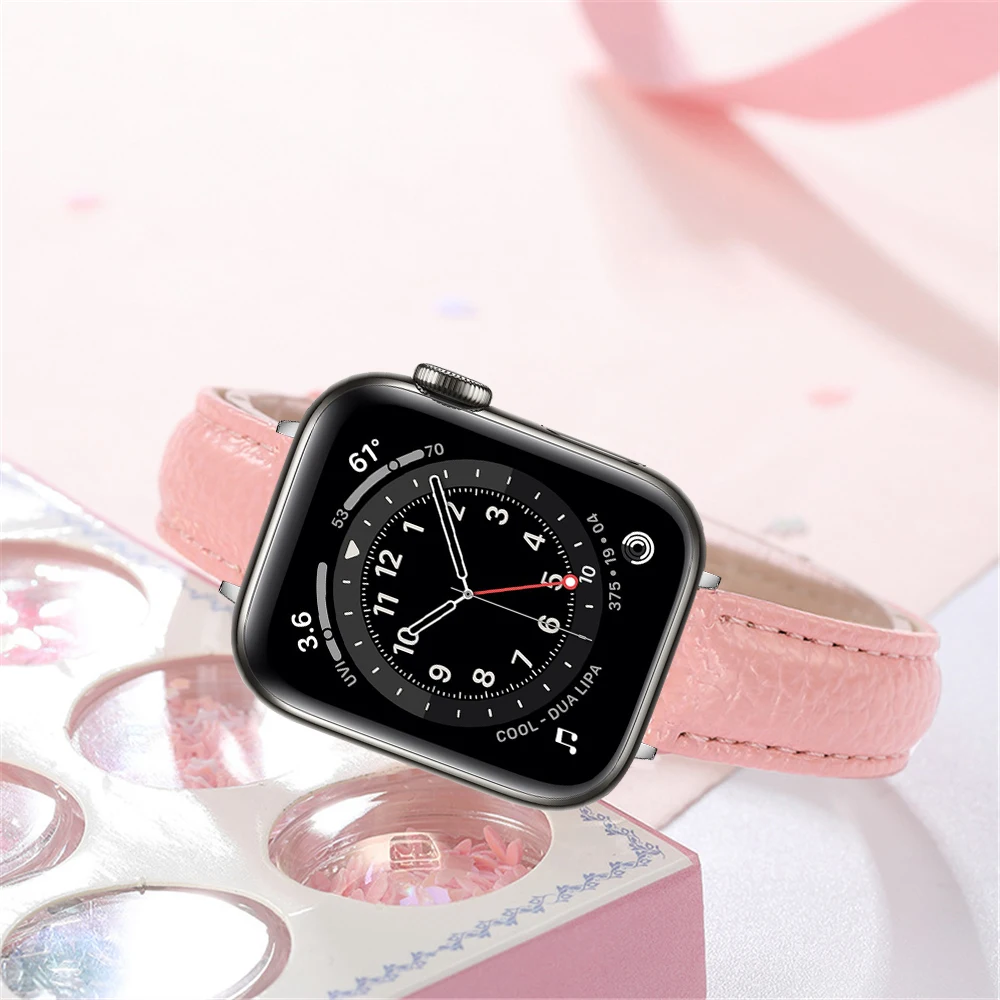 

Тонкий кожаный ремешок для iwatch band series 6, 5, 4, 40 мм, 44 мм, ремешок для apple watch se 3, 38 мм, 42 мм, Узкий Кожаный Браслет