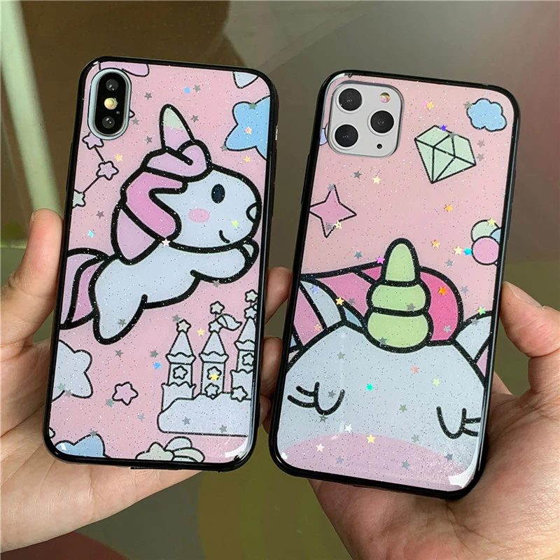 Роскошный блестящий чехол с единорогом для iPhone X 7 plus XR 8 Plus противоударный