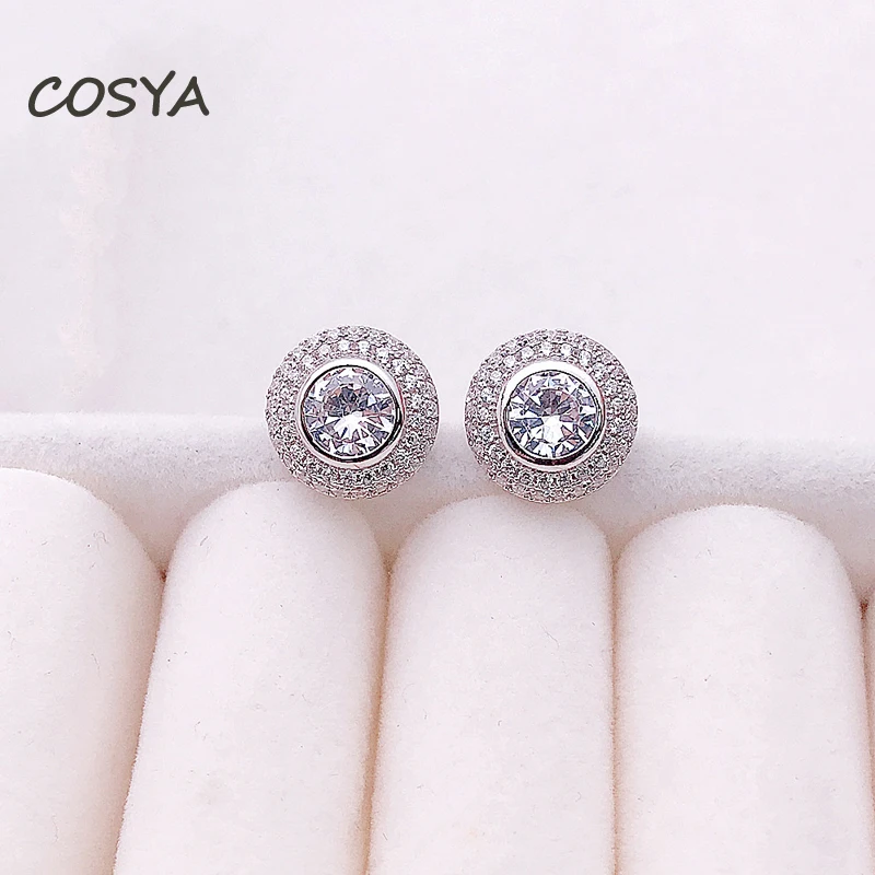 

COSYA 100% 925 стерлингового серебра Классический Белое золото Круглый Полный инкрустированные бриллиантами темперамент Модные женские серьги, ...