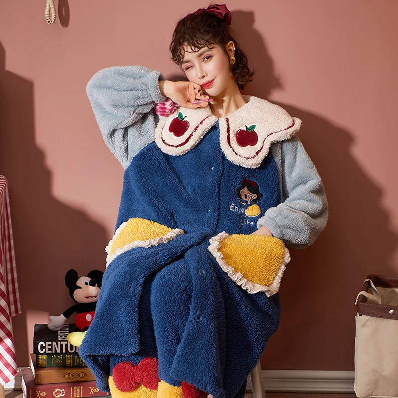 

Women Sleepwear Winter Pajamas Inspissate Loose Version Night-Robe Pyjama Bottoms Coral Fleece женский Plush Medium Style