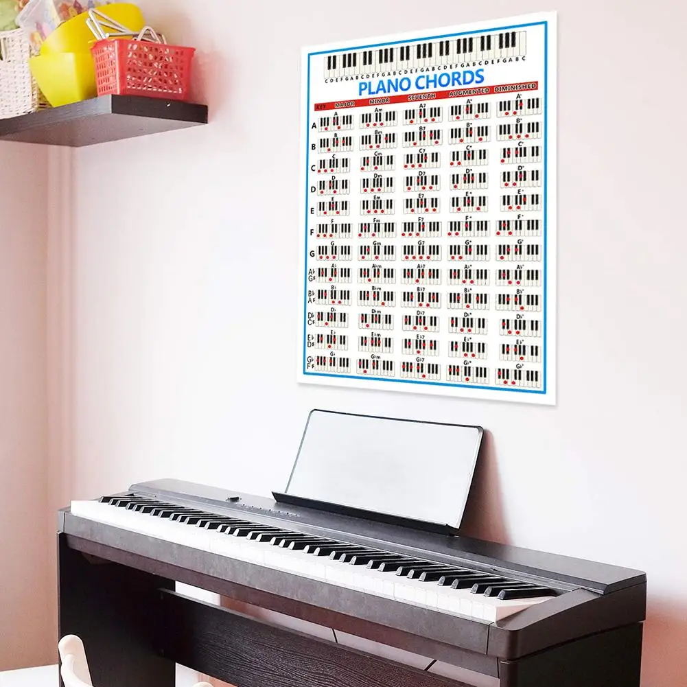 태블릿 피아노 코드 연습 스티커 88 키 초보자 피아노 핑거링 다이어그램 학생용 대형 피아노 코드 차트 포스터