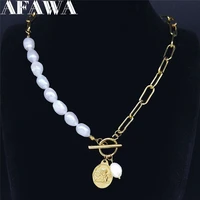 2022 angel stainless steel freshwater pearls pendant for womenmen gold color choker necklace jewelry bijoux femme nk50s01