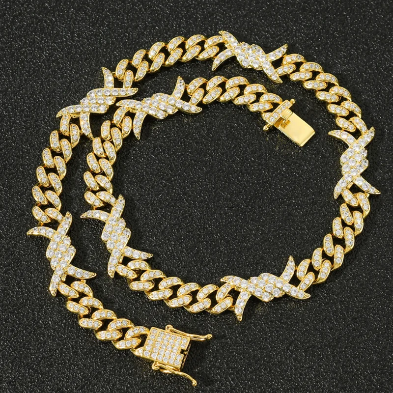 

Hip Hop Cubic Zircon Cuban Chain Couple Necklace Gold Color Charm Luxury Jewelry