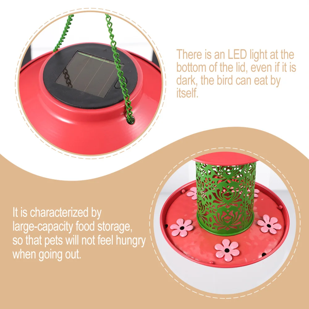 

Outdoor Balcony Bird Feeder LED Solar Hanging Iron Feeder Bird Station