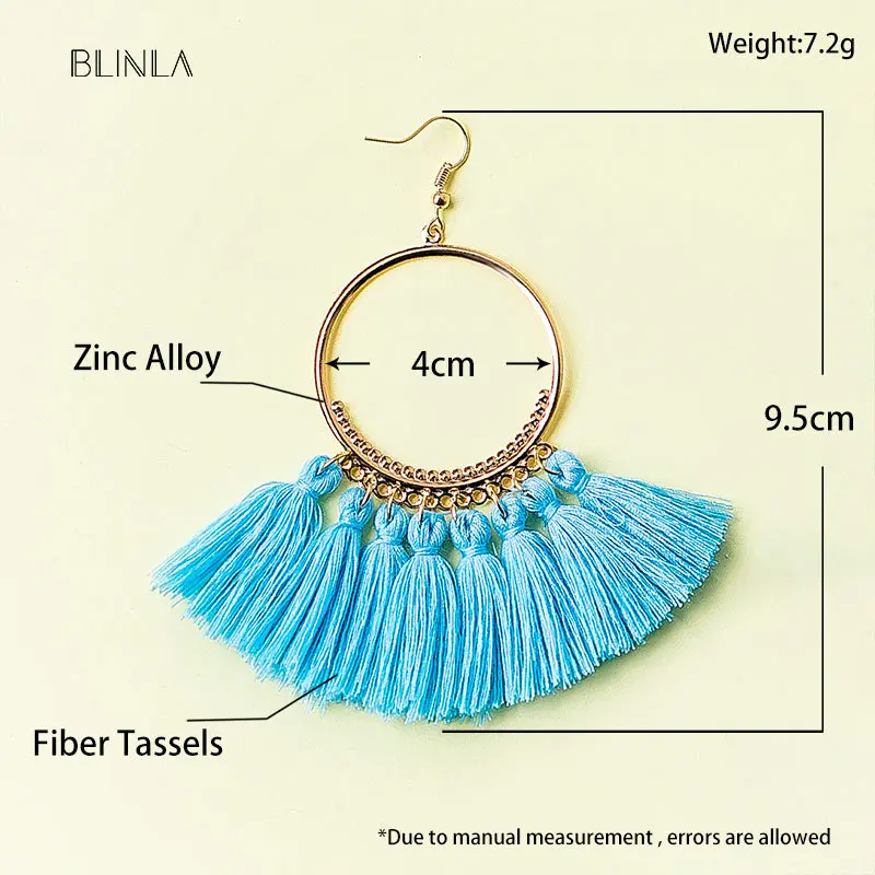 

BLINLA 2019 Bohemian Tassel Long Drop Earrings for Women Red Black Handmade Cotton Fabric Fringe Hanging Earring Vintage Jewelry