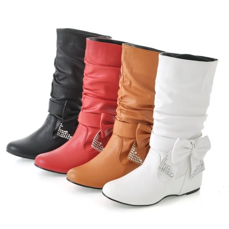 

New round head inner boot fashion middle boots wear size women's boots size