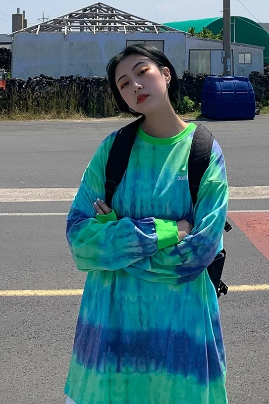 Женская футболка модная новая Корейская свободная в стиле хип-хоп с длинным