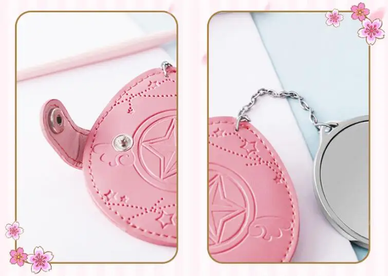 Cardcaptor Card Captor SAKURA РОЗОВОЕ КРУГЛОЕ косметическое зеркало с кожаным держателем сумки Подвески Кулон Металлический Макияж карманные зеркальца Новинка
