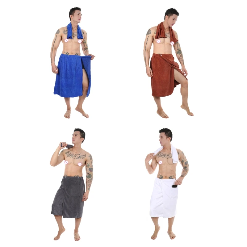 

57BB мужское полотенце для душа из микрофибры, носимое банное полотенце с карманом и застежкой-кнопкой, полотенце из микрофибры для плавания, ...