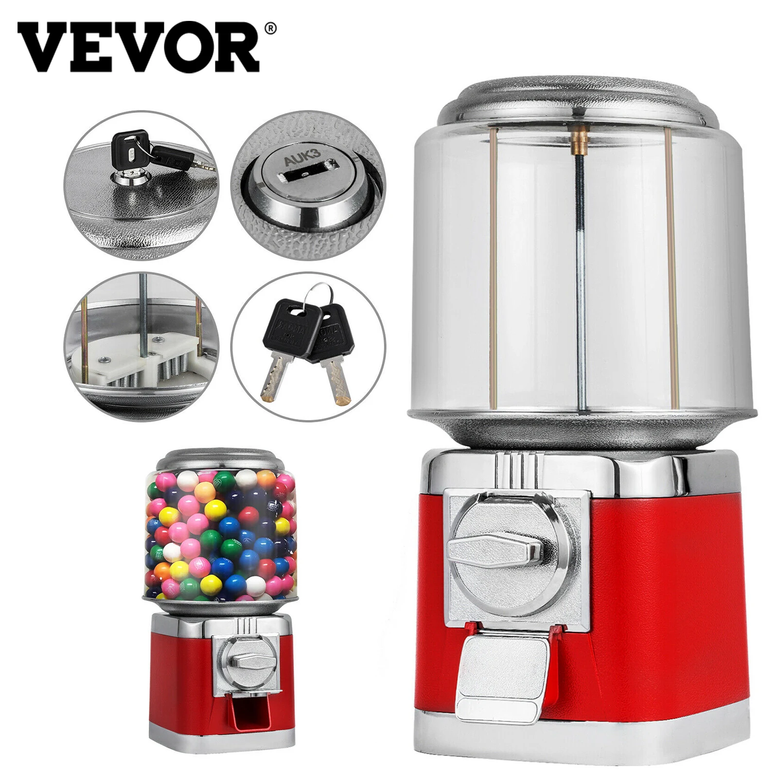 

VEVOR Candy Gumball Vending Machine Dispenser W/ Keys Capacity 375PCS / 10LBS for Gaming Stores Selling Bouncy Ball, Capsule Toy