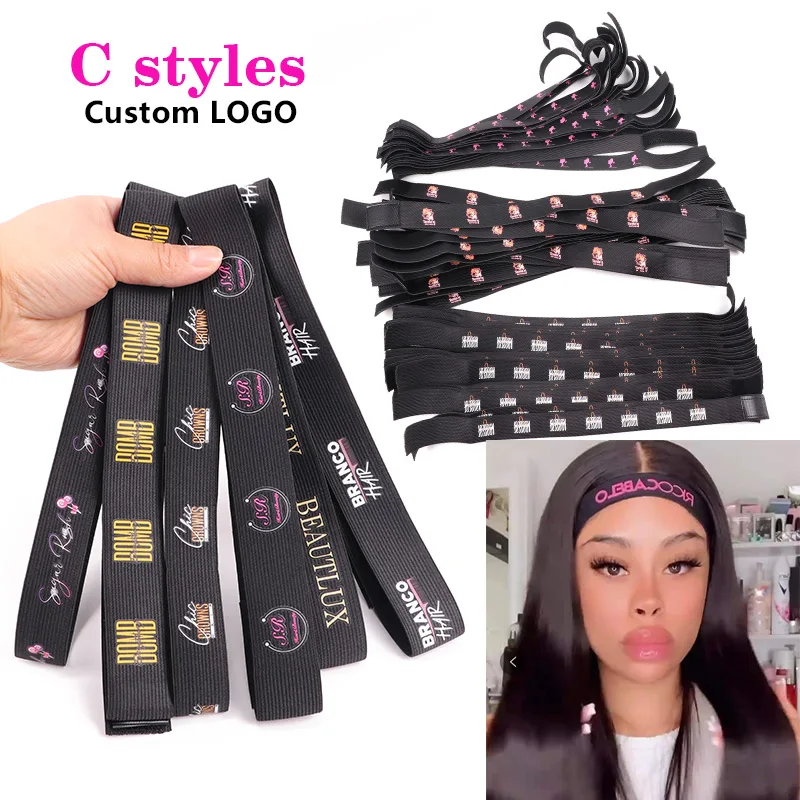 50Pcs Custom Logo Wig Band Adjustable Elastic Band With Hook 2.5-4Cm Different Size Wig Band For Edges Melt Band For Lace Wigs enlarge
