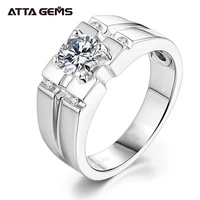attagems 925 sterling silver moissanite ring for men wedding 1 0ct round moissanite center channel sides mens diamond rings