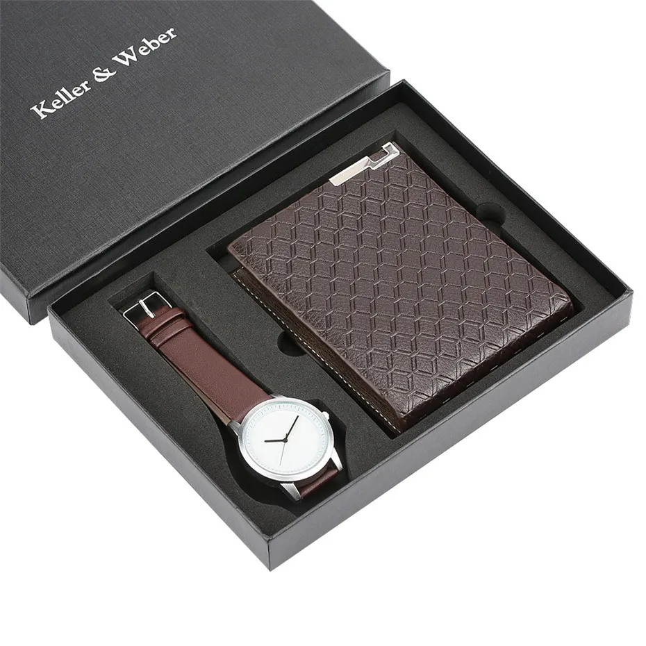 Regalos para hombre подарочный набор для мужчин красиво упакованные часы + кошелек