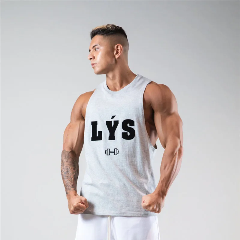 2021 Summer Male Workout Sleeveless Vest Mens Sportswear Fitness Print Comfortable Cotton Undershirt Gym Tank Tops | Мужская одежда