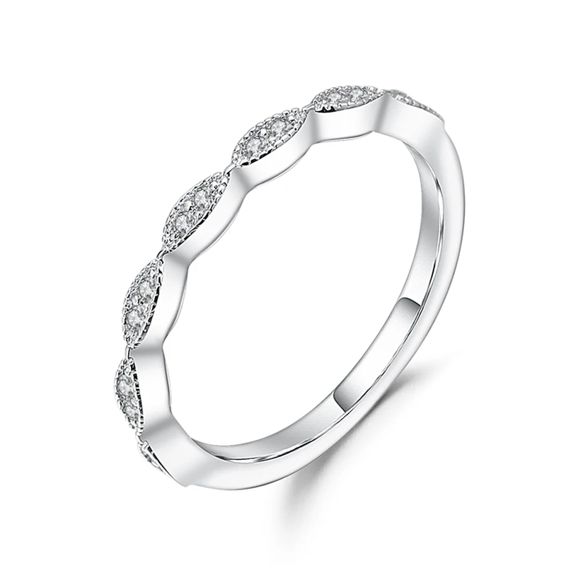 

GEM'S BALLET 1.2mm Half Eternity Art Deco Moissanite Ring 0.08Ct EF color 925 Sterling Silver Wedding Band For Women Jewelry