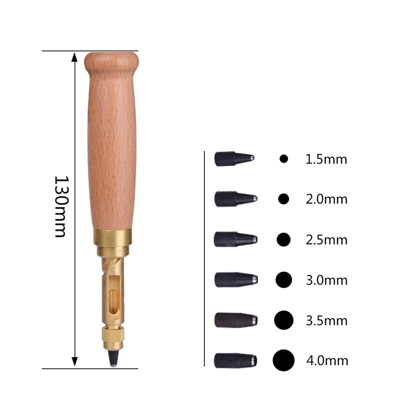 

6 Tip Sizes 1.5mm, 2mm, 2.5mm, 3mm, 3.5mm, 4mm Screw Hole Punch/Auto Leather Tool with 2 Pcs Leather Carving Knives