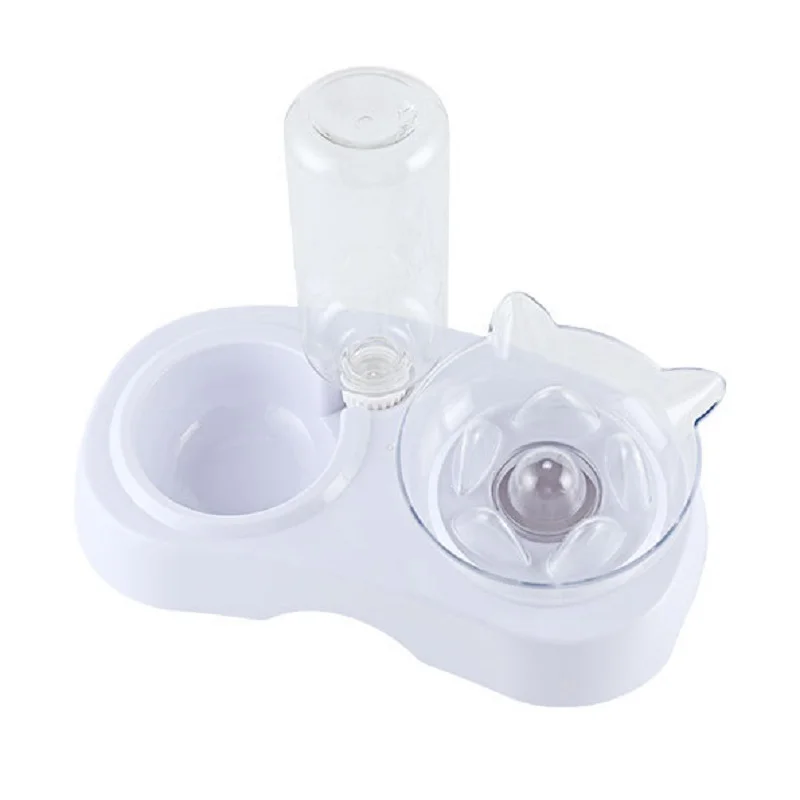 

1pc Pet Dog Bowl Plastic Transparent 2 In 1 Automatic Dog Water Dispenser Dog Food Bowl Dog Ears With Water Bottle Dog Supplies