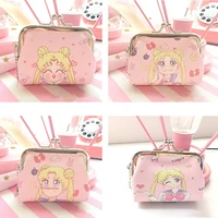cute anime cosplay pink mini wallet key bag coin case snap purse pouch stuffed dolls plush toy prop fans gift