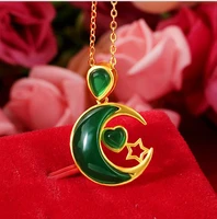 hi 2pcslot hot star moon pendant 24k real yellow solid gold plated womens pendant classic female jewelry gift