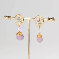 new fashion women handmade dangle earrings amethyst agates natural stone irregular agates stone earrings women jewelry
