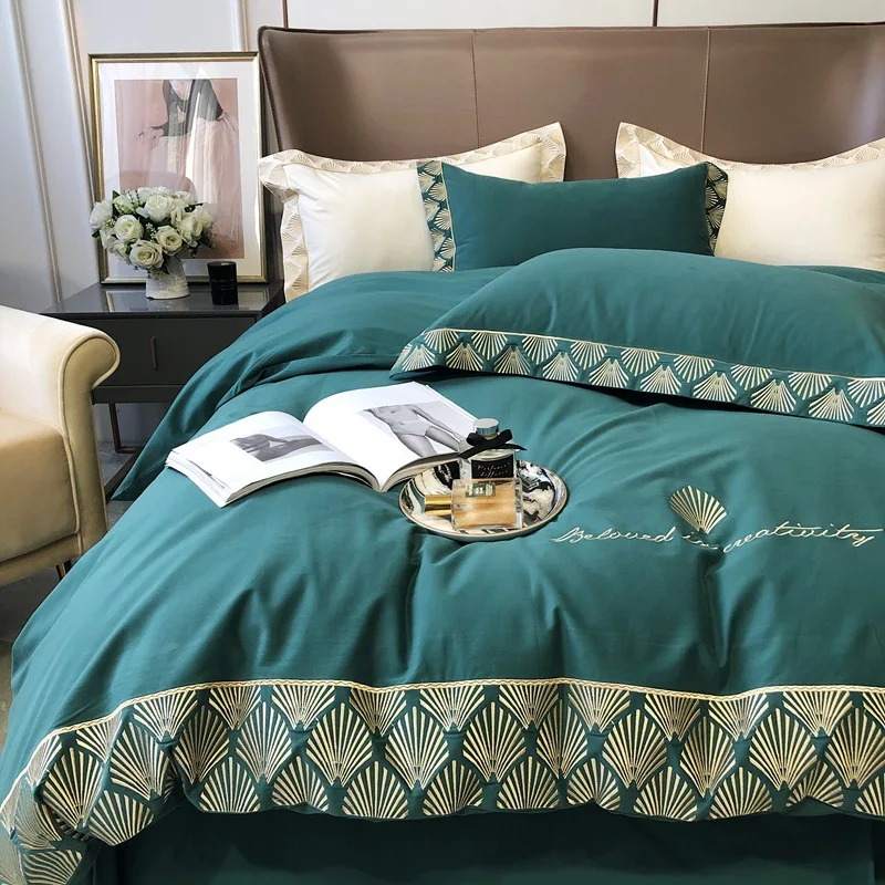 

1000TC Luxury Egyptian Cotton Bedding Set Queen King Size Blue Solid Embroidery Duvet Cover Bed Sheet Set Pillowcase 4pcs