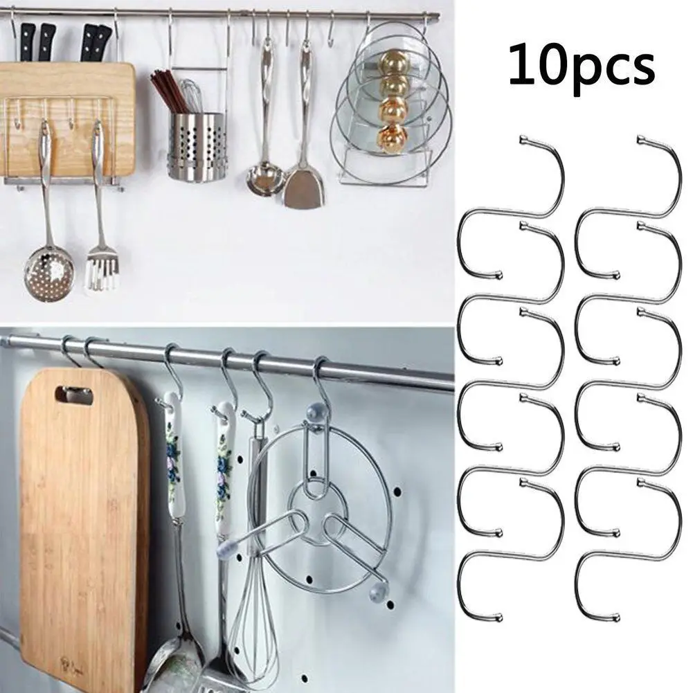 

10pcs Powerful Stainless Steel S Shaped Door Wall Hangers Towel Mop Handbag Holder Hooks Hanging Kitchen Bathroom Accessories