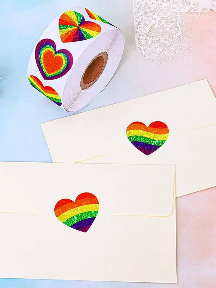 

500 Piece Gay Pride Stickers Love Pride Rainbow Stickers Love Heart Baking Sticker 1.5 Inch Love Rainbow Heart Shaped Roll Tape
