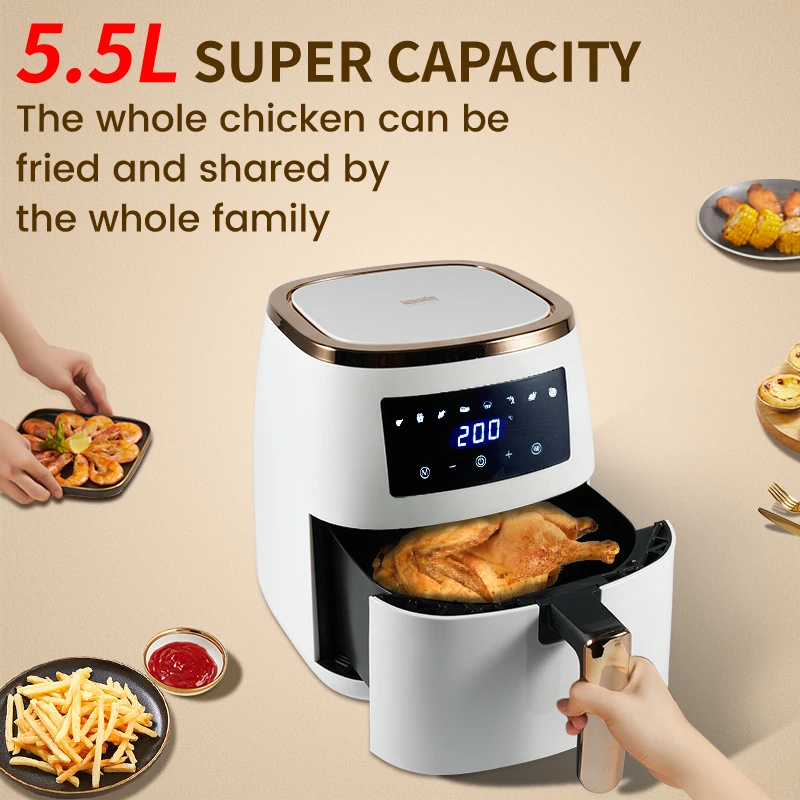 - Digital Touch Screen Multi-function Deep Fryer Automatic Electric
5.5L Air Fryer Without Oil Health Oven Toaster Convection Oven