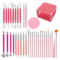 37pcs polymer clay modeling tools set with 96 hole holder rack pink rock painting brush ball stylus mandala dotting pen shaping