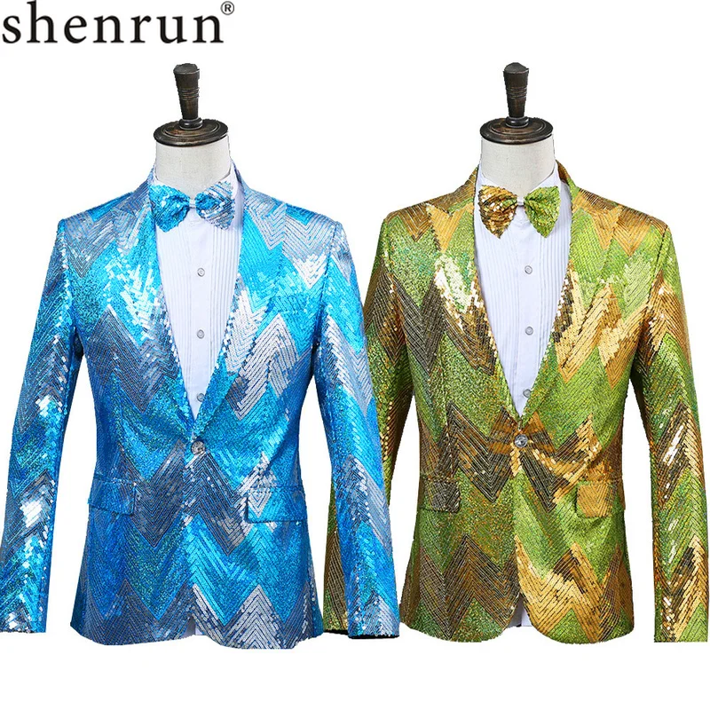Мужской Блейзер Shenrun с блестками блестящий костюм для вечевечерние певицы сцены