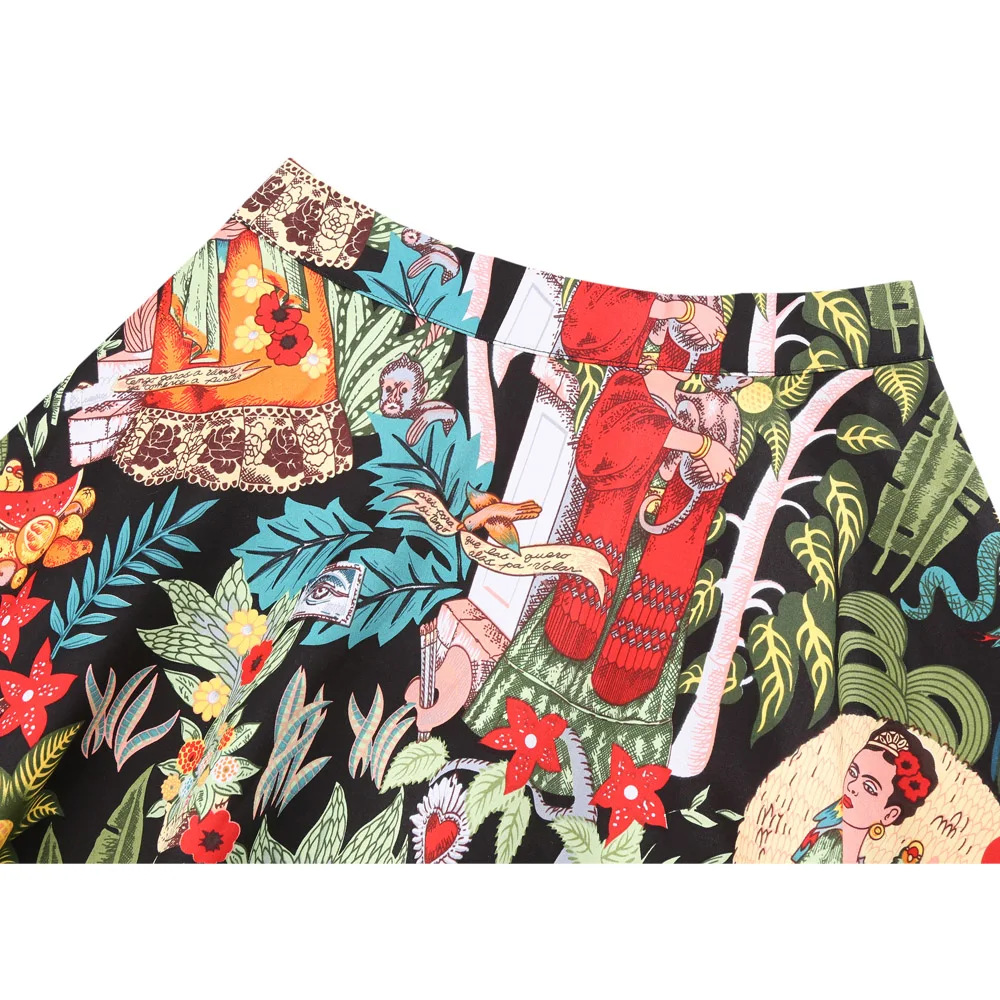 Винтажные хлопковые черные повседневные юбки вечерние летние с цветочным