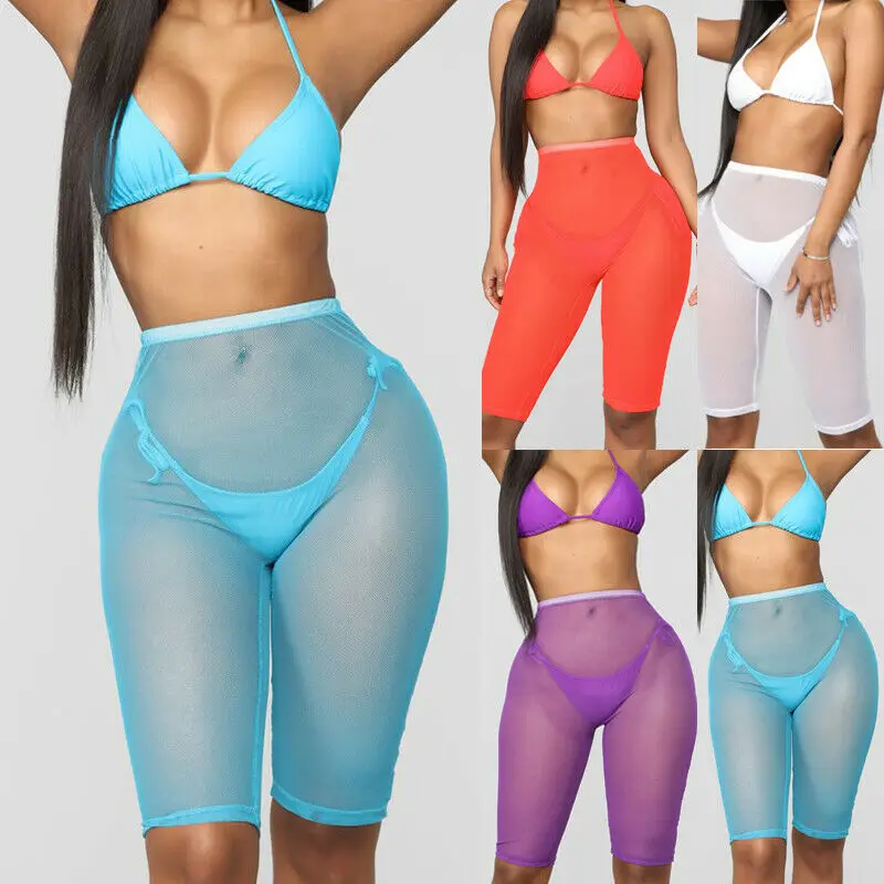 Прозрачные женские шорты-бикини прозрачные летние однотонные шорты с высокой