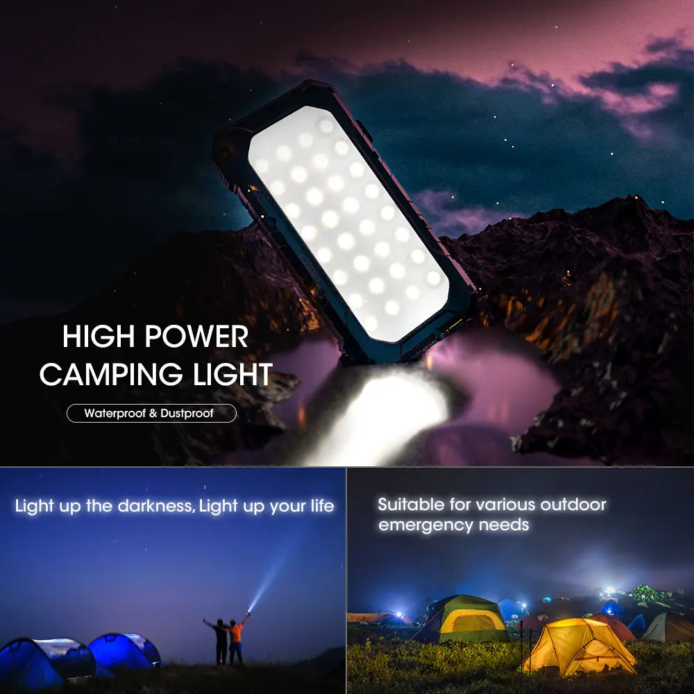 

PD 18W Solar Panel Charger QC 3.0 Fast Charging Power Bank, 20000mAh Portable Solar Charger External Battery with Camping Light