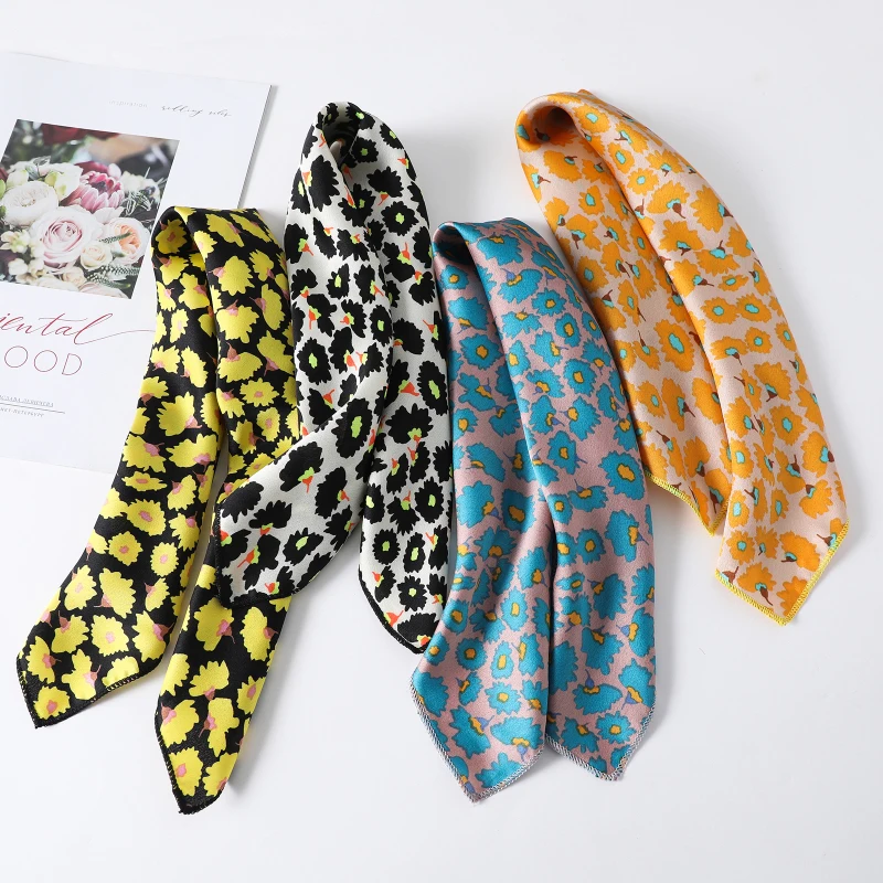 

Women Small Satin Silk Scarf Square Print Wrap Foulard Femme Handkerchief Bandana Neck Hair Skinny Tie Scarves Shawls